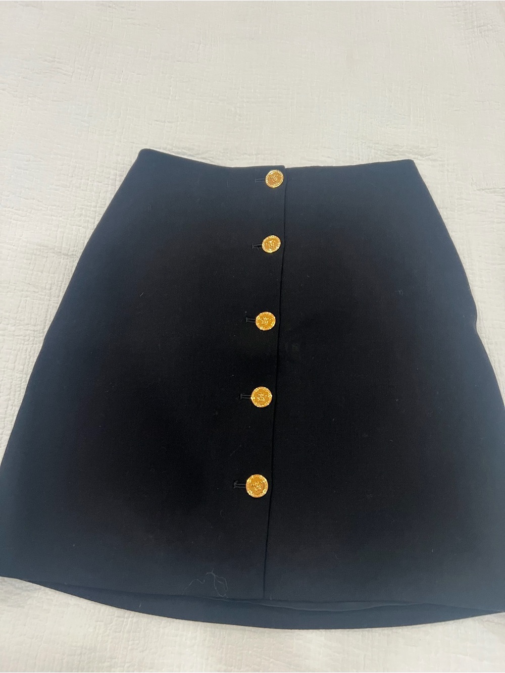 Versace Black Mini Skirt with Gold Medallion Buttons